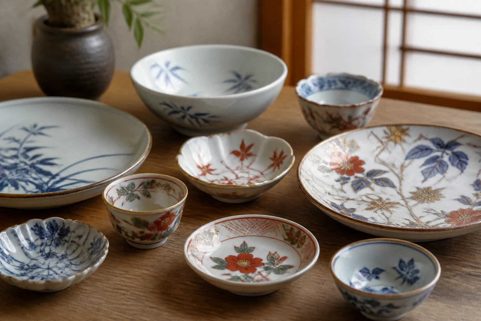 Unbranded Japanese-style ceramic tableware on a light table