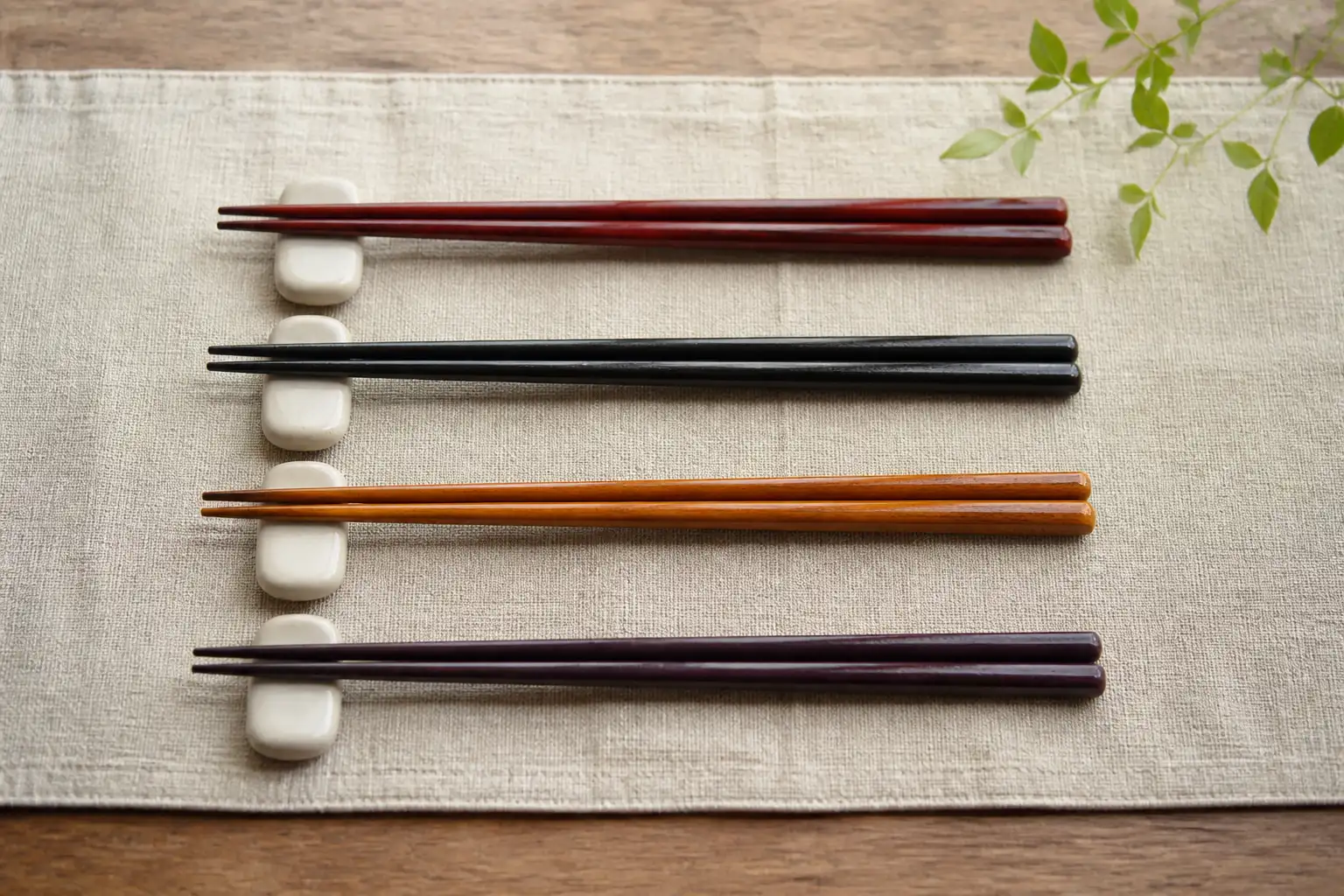 Unbranded lacquered chopsticks shown in close detail
